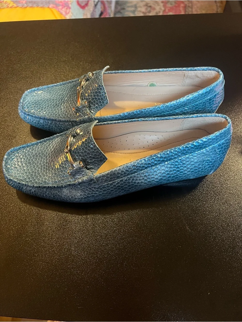 🐝 Donald J Pliner Sky Blue Honeycomb Embossed Horsebit Loafers 8.5